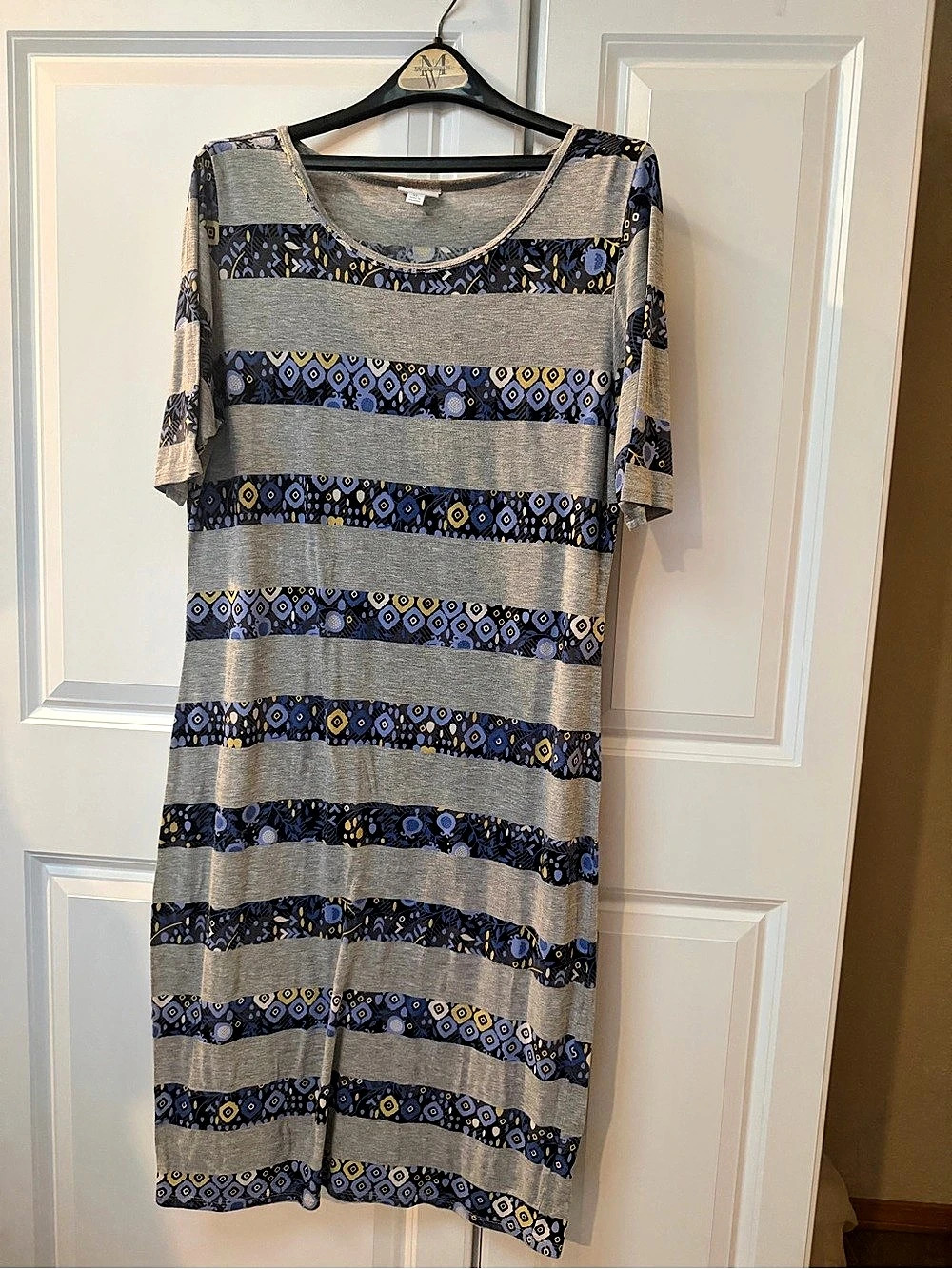 LuLaRoe Julia Dress Geometric Maxi Dress in Gray & Blue XL